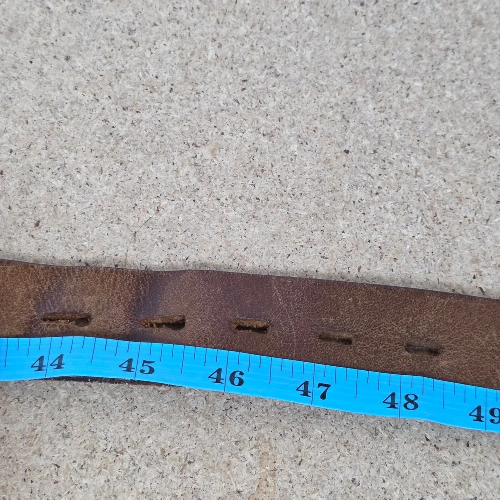 Mens Distressed Leather Belt Silver‎ Buckle Casual Dress Workwear western casual